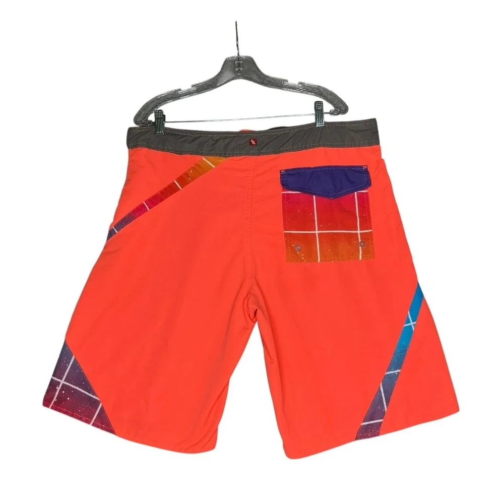 Zone Zero Board Shorts Mesh Lined Swim Trunks Drawstring Men 2XL 80's Retro Neon